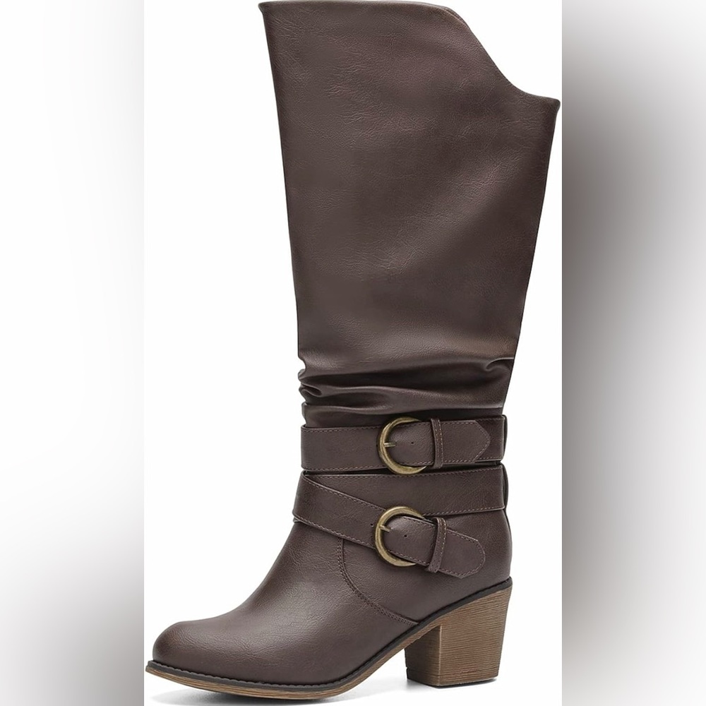 Wide Calf Knee High Boots Round Toe